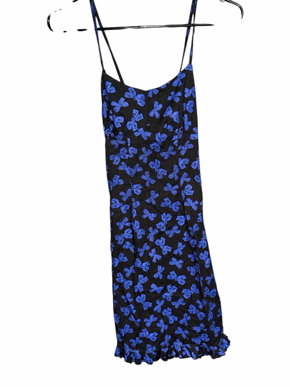 Morbid Threads Black Slip Dress with Electric Blue Floral Bows